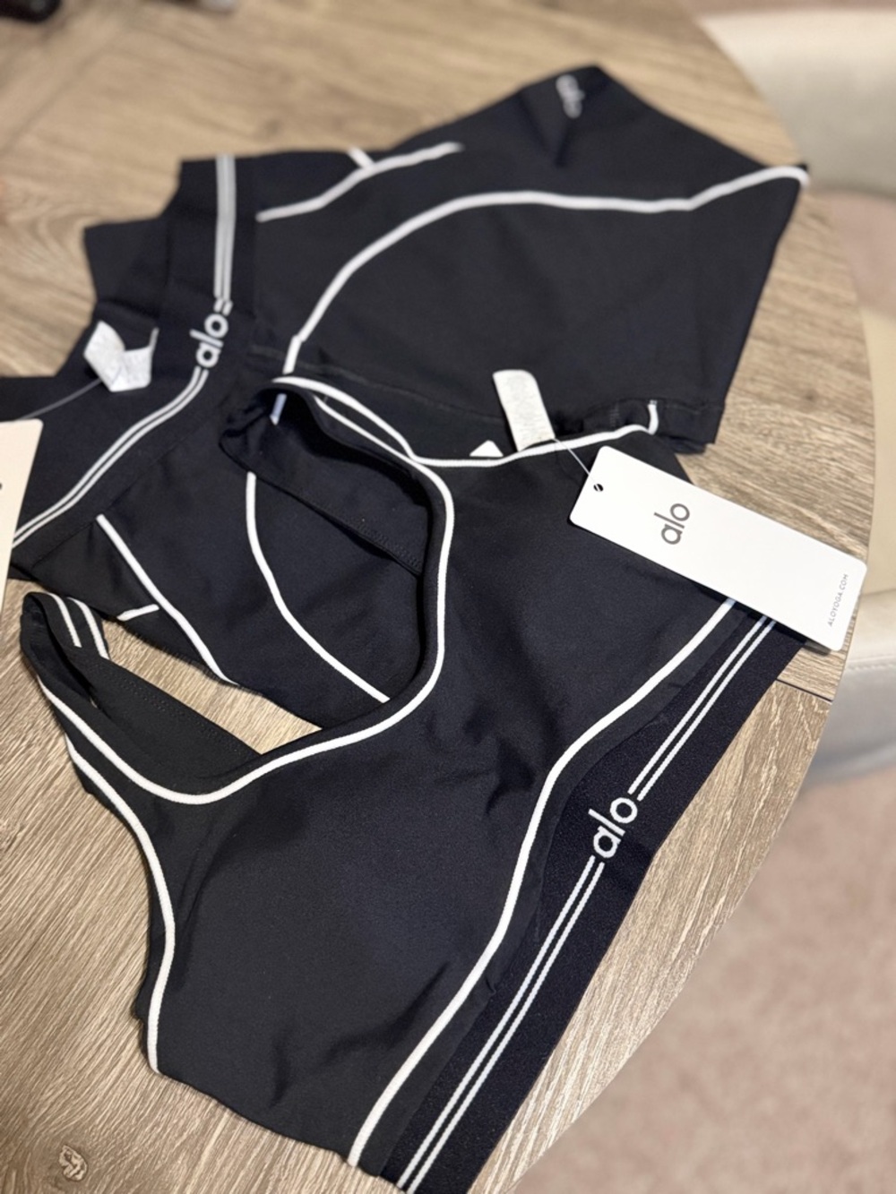 Alo Black Sports Bra with White Piping